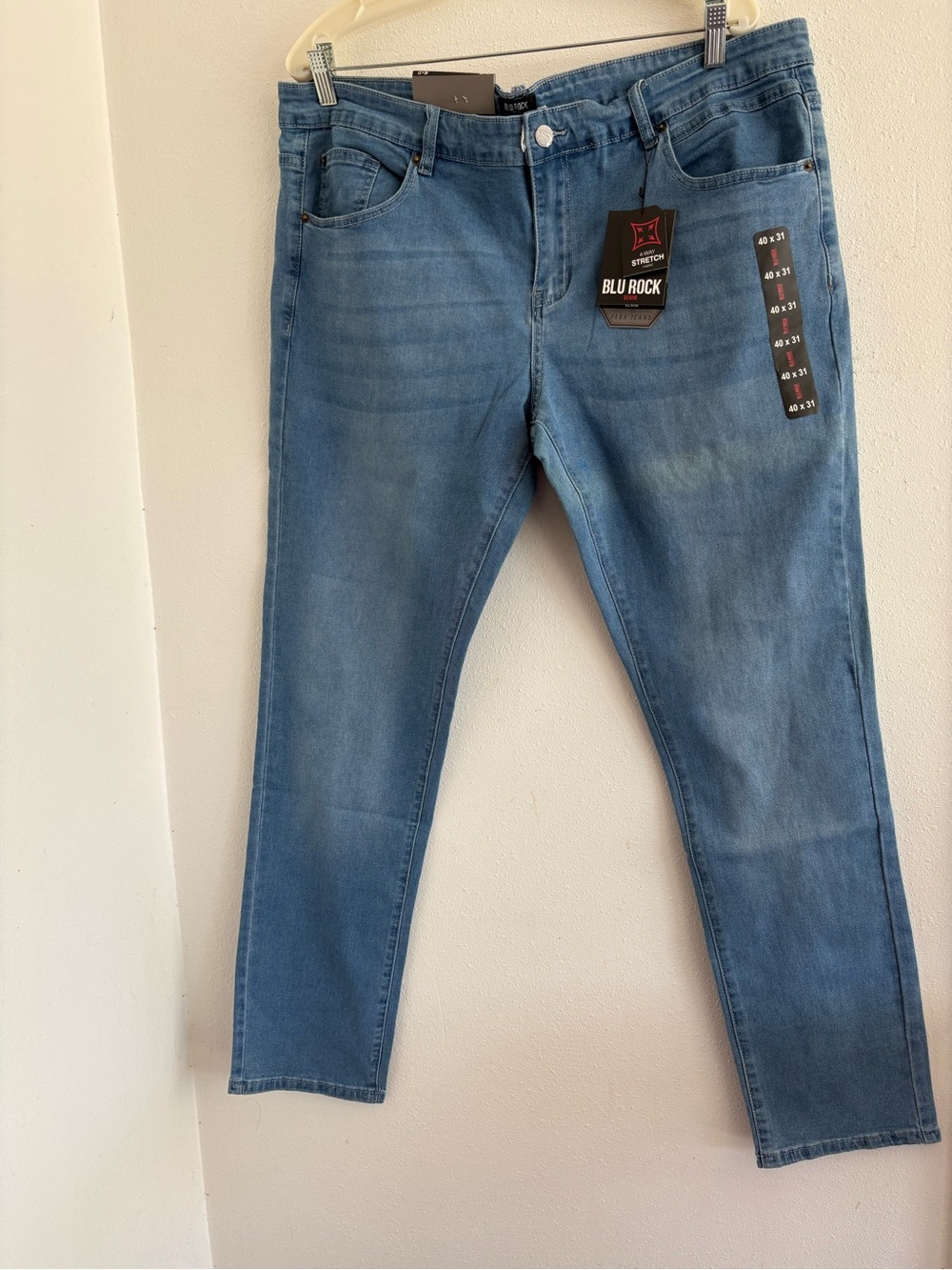 Blu Rock Denim Men's 4-Way Stretch Slim Jeans Light Wash 40x31 NWT